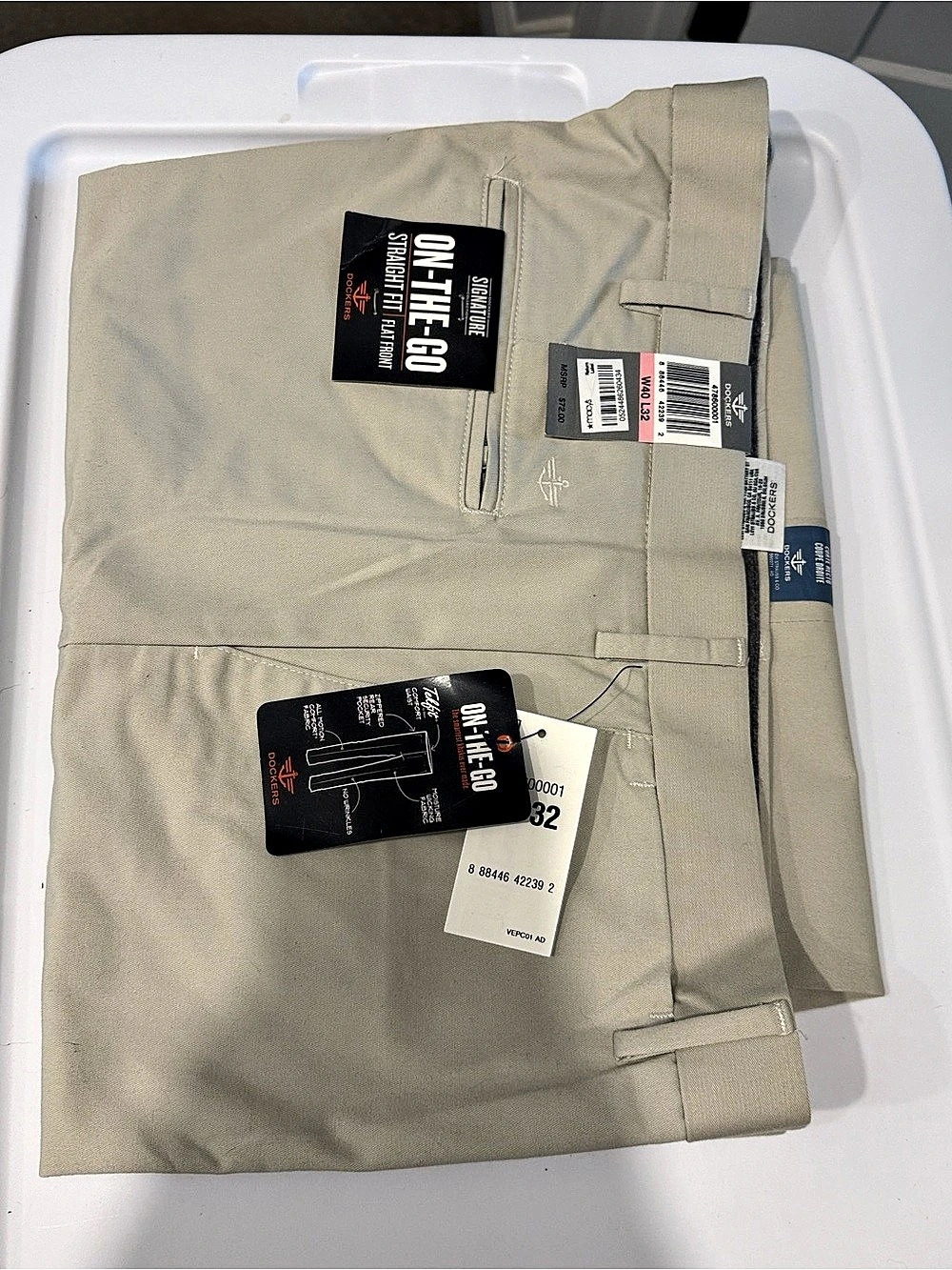 Dockers Signature On-The-Go Straight Fit Flat Front Pants Beige Waist 40